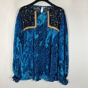 Blank London Anthropologie Miranda Peasant Top 1X Boho Semi Sheer Puff Sleeve